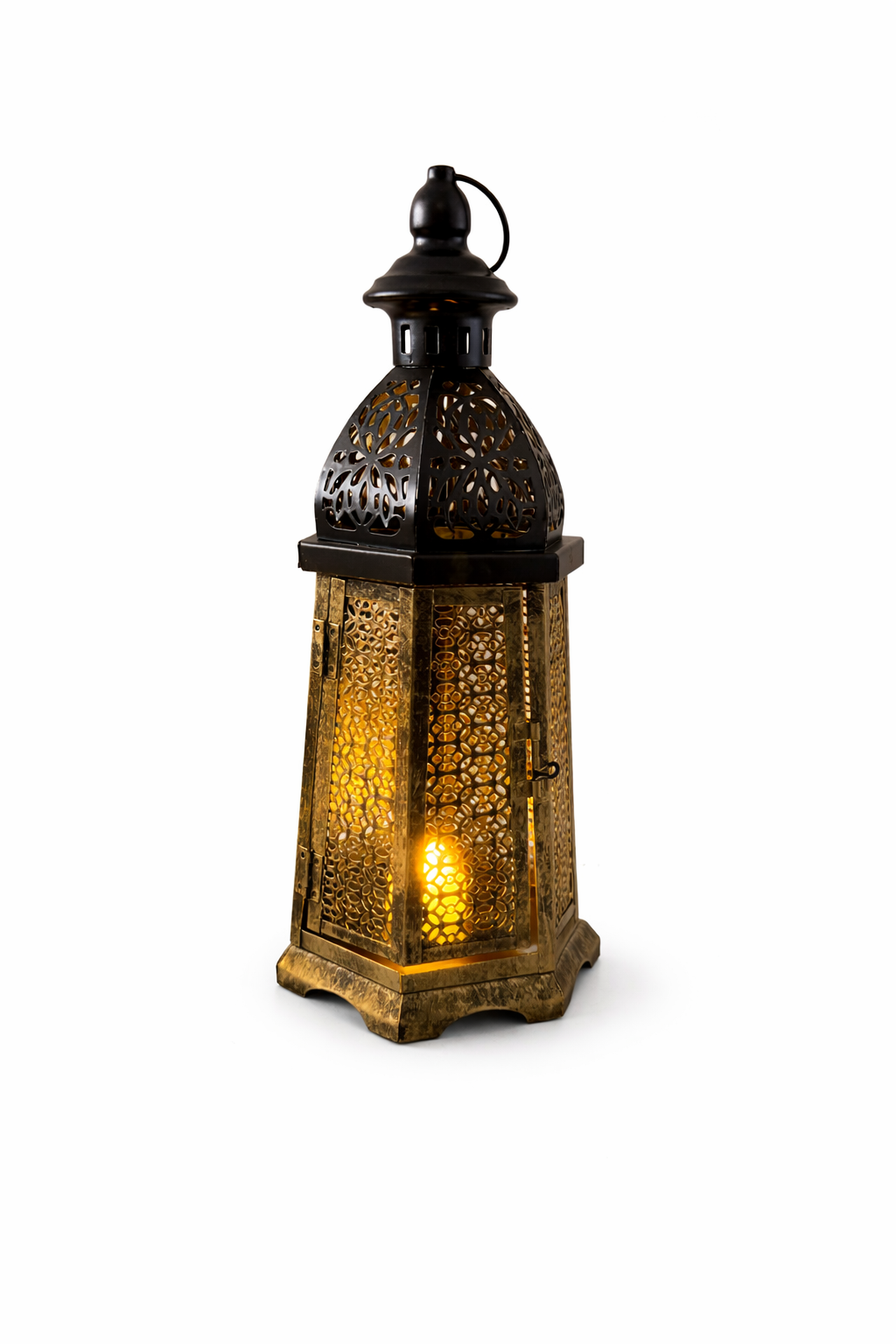 Black & Gold Moroccan LED Lantern