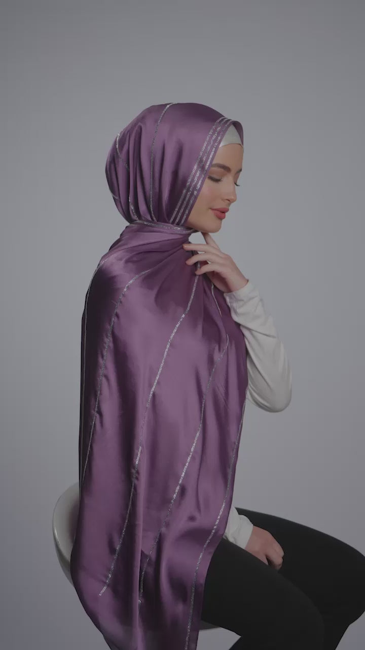 Luxury Satin Silk Scarf with Swarovski Crystals