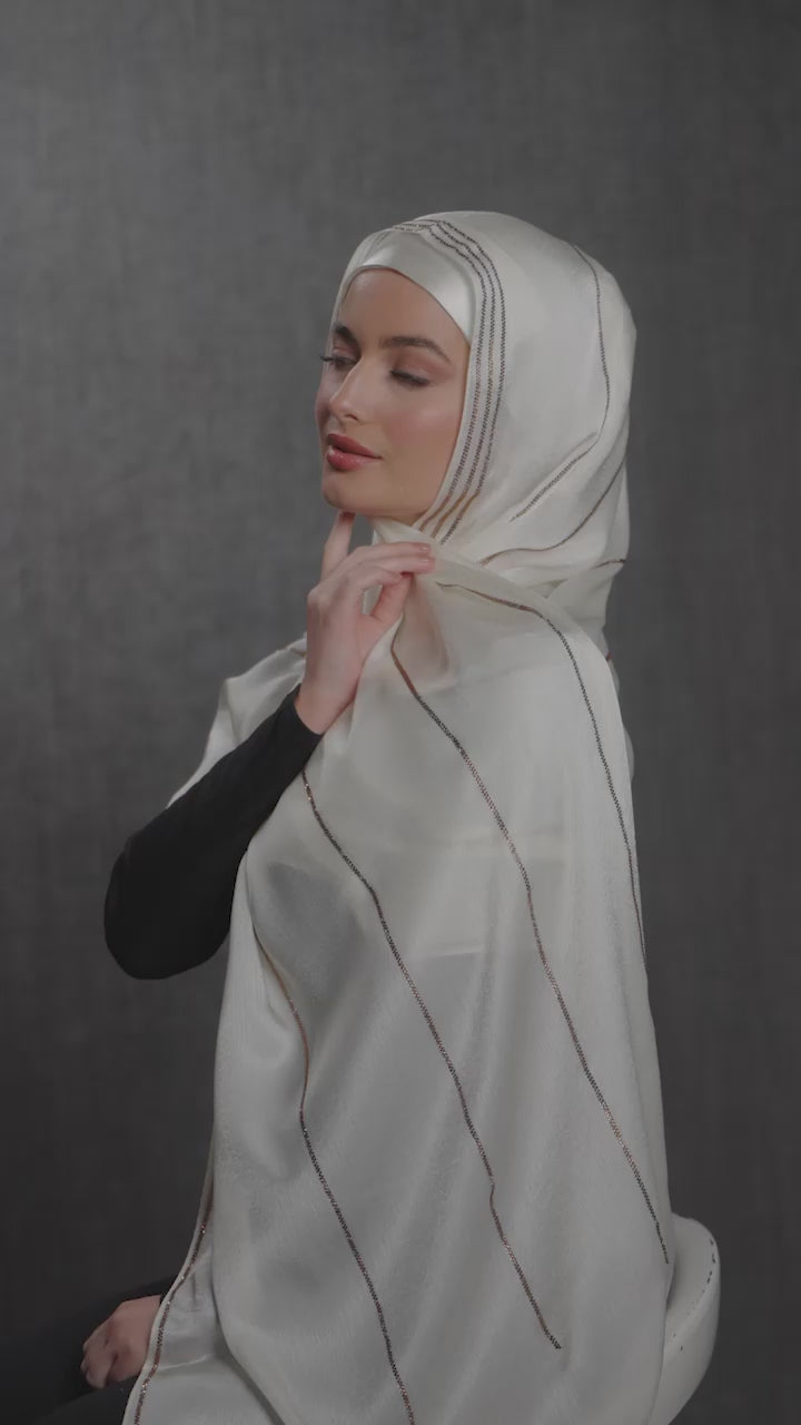 Luxury Satin Silk Scarf with Swarovski Crystals